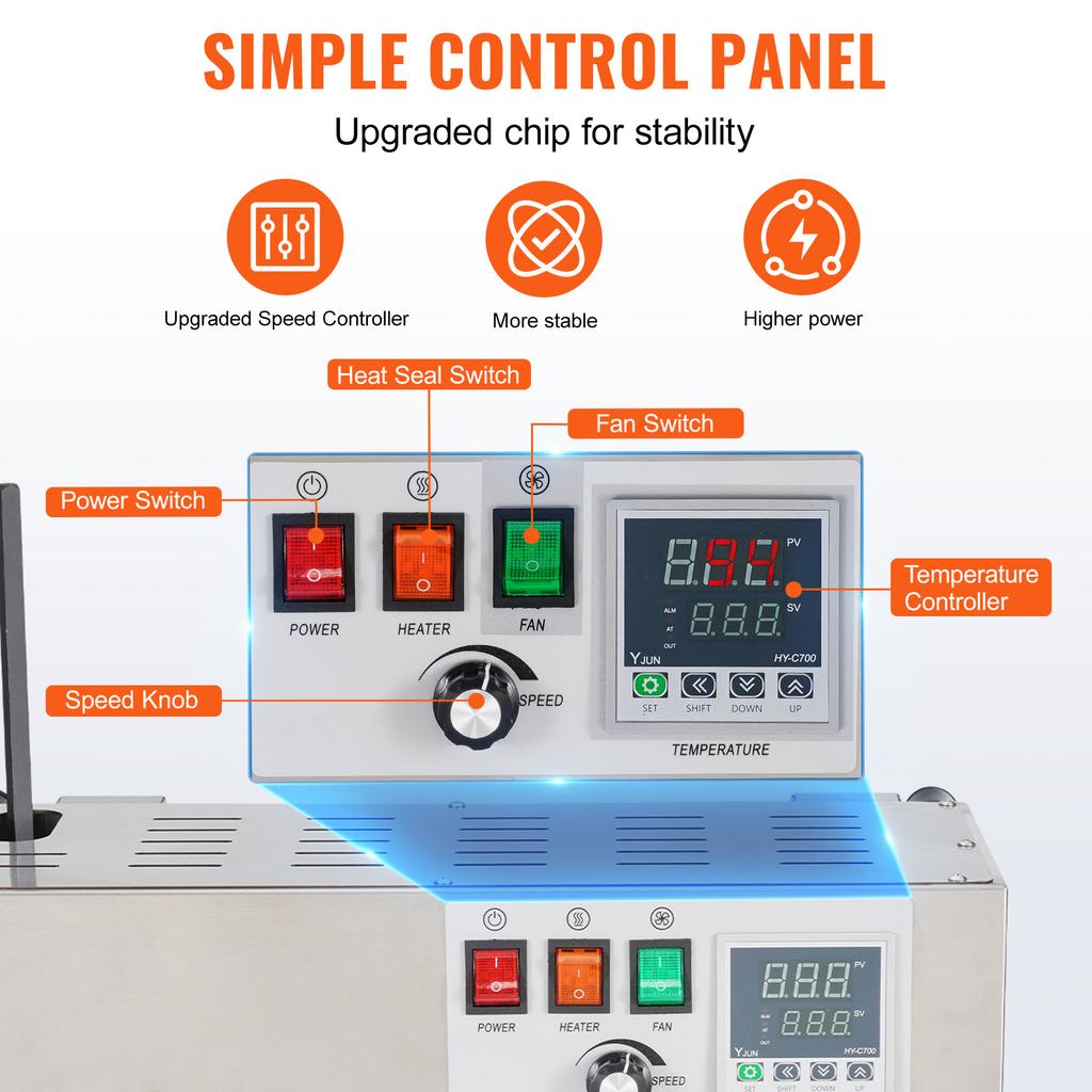 SucceBuy Continuous Bag Band Sealing Machine Vertical Sealer with Digital Temperature Control for 0.02-0.8 mm Plastic Bags Films