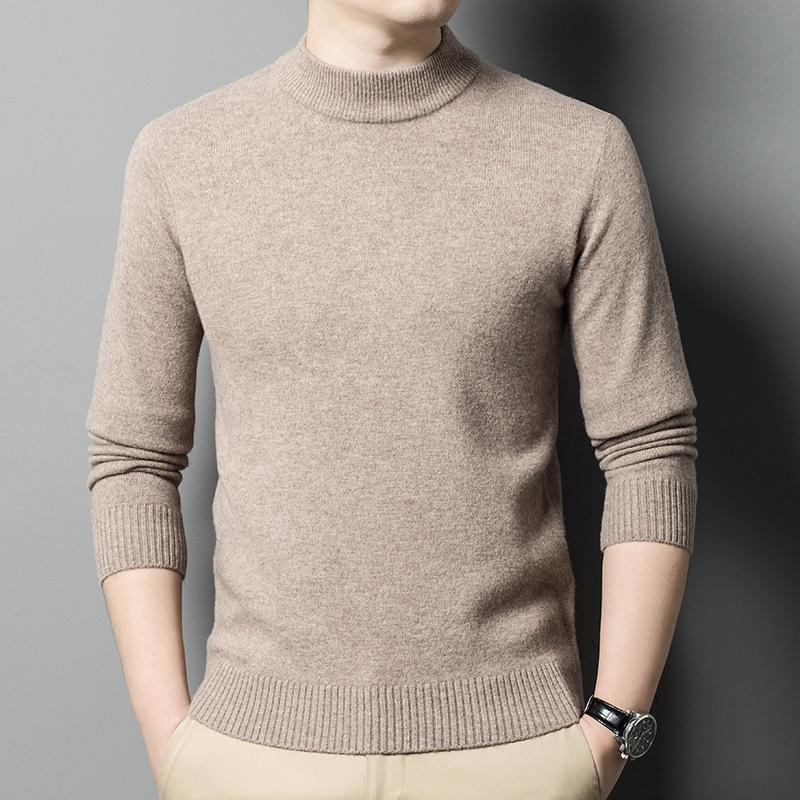 

New Men s Half High Neck Thickened Pullover Wool Knitwear Solid Color Underlay Sweater Men s Pure Wool