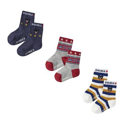 MIKI HOUSE Double B Sock Crew Length Socks for Boys and Sizes Pack, 3-Pair Girls, 15-17cm, Blue, 64-9628-490