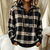 Women's Casual Loose Fit Plaid Hooded Long Sleeve Cardigan Sweater for Fall and Winter