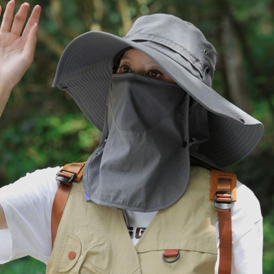 Summer Bucket Hat, Breathable Quick-Dry Fisherman Hat with Detachable Face Neck Guard, Adjustable Drawstring Sun Protection Hat for Outdoor Gardening