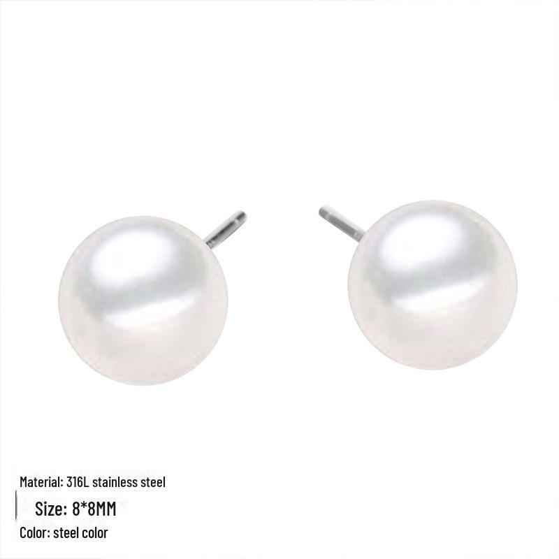 eManco Korean Simple Imitation Pearl Earrings, 4/6/8mm, Stainless Steel Gold-Plated