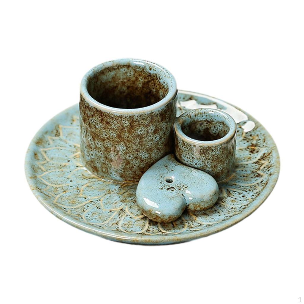 Cădelniță Ceramică și Suport Palo Santo, Suport Lumânare Arzător Tămâie pentru Birou
