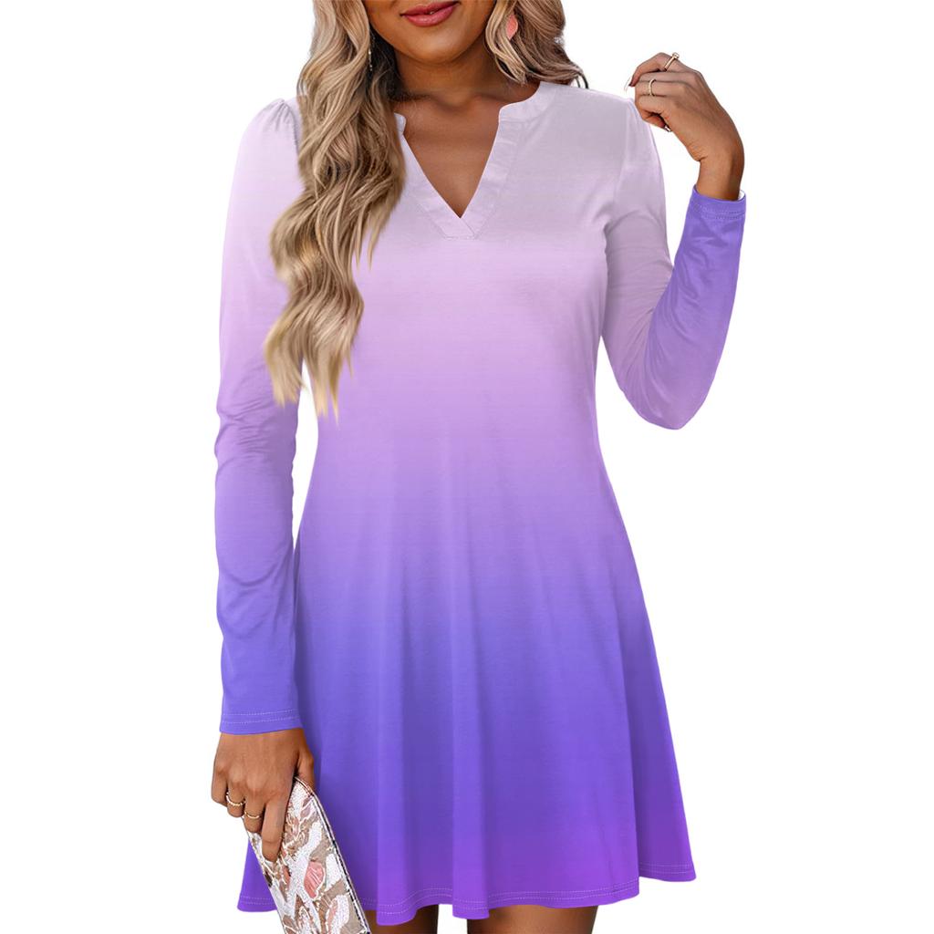 Women's Fashion Gradient V-neck Long Sleeve Dress