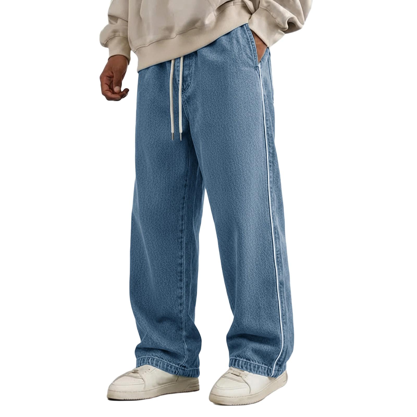 

Men s Straight Slim Fit Stretch Waist Jeans For Older Men S синій