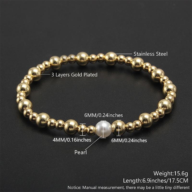 Meier Freshwater Pearl Gold-plated Copper Round Bead Bracelet - Luxury Fashion Stretch Layered Bracelet
