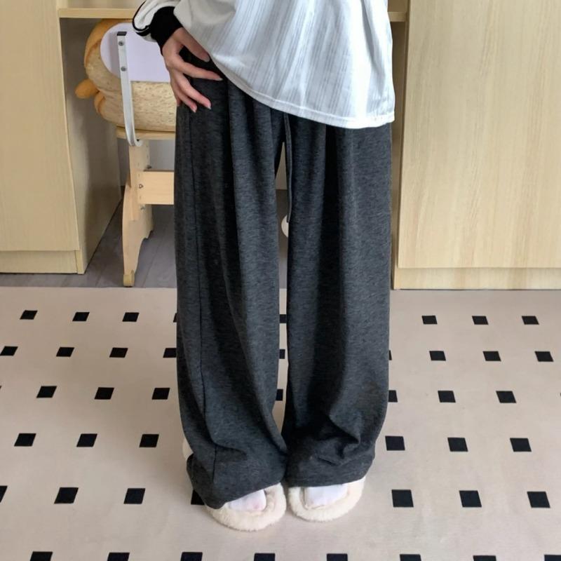 Gray Glutinous Rice Pants Women's Autumn New Loose Straight Small Lazy Relaxed Casual Wide-leg Pants