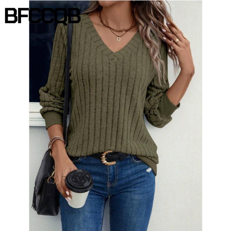 BFCCQB Damenmode V-Ausschnitt Langarm Herbst Winter Freizeit Blusen & Hemden