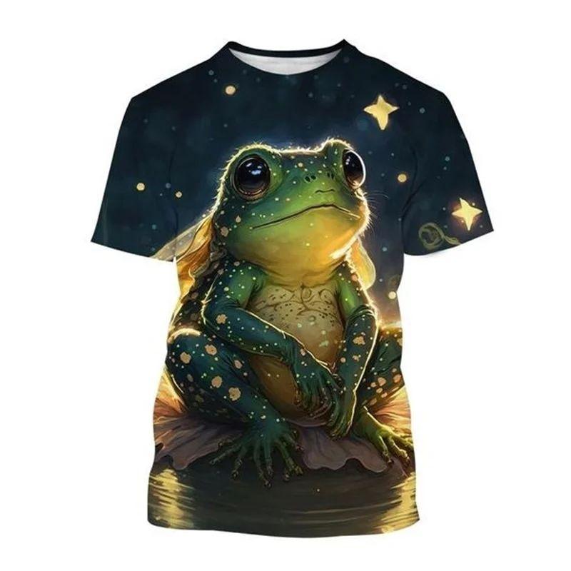 Summer Men 3d Printed Cute Animal Funny Frog Pattern T-Shirt Fashion O Collar Short Sleeve Loose Fun Plus Size Comfortable Top