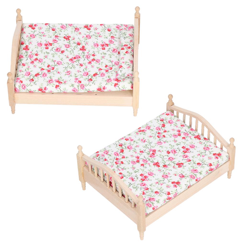 1:12 Dollhouse Mini Double Bed Lifelike Exquisite Details Mini Dollhouse Furniture Double Bed for 1:12 Doll House Gifts