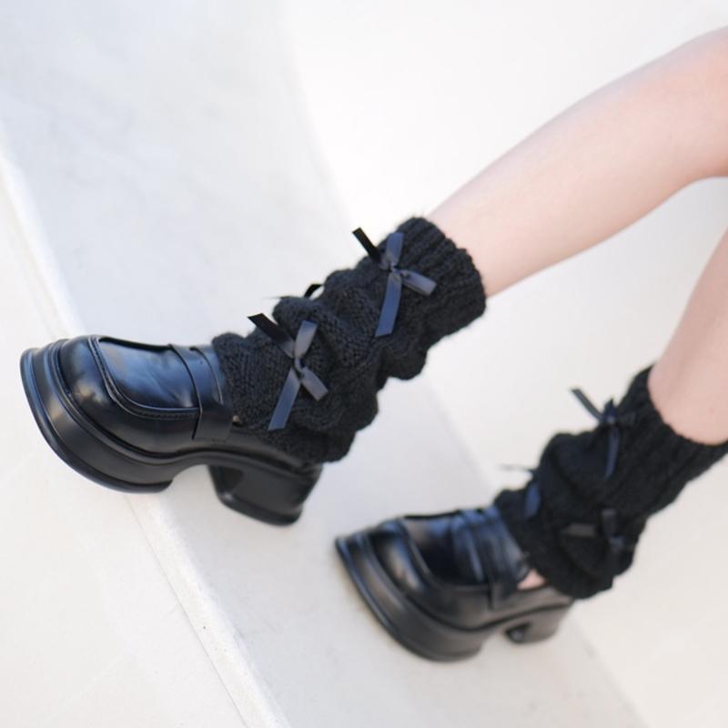 Women Fashion Leg Warmers Bow Knit Long Leg Socks Warm Students Girls 90s Boot Socks Party Casual Y2K Streetwear Gift