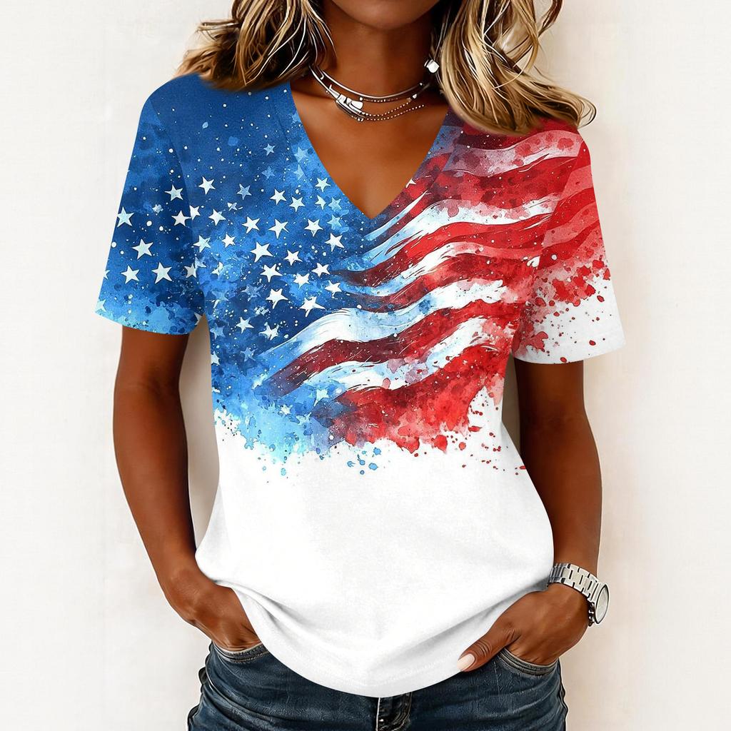 Shirts For Women Trendy V Neck T Shirts Casual Printed Blouse Tops For Women