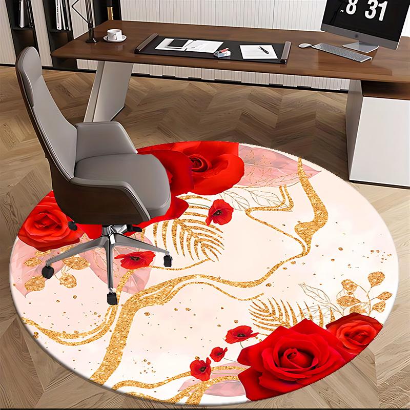 Elegante Rote Rose Stuhlmatte Luxuriöses Florales Design für Wohnkultur, Büroteppich, Wohnzimmergeschenk, Schlafzimmerboden