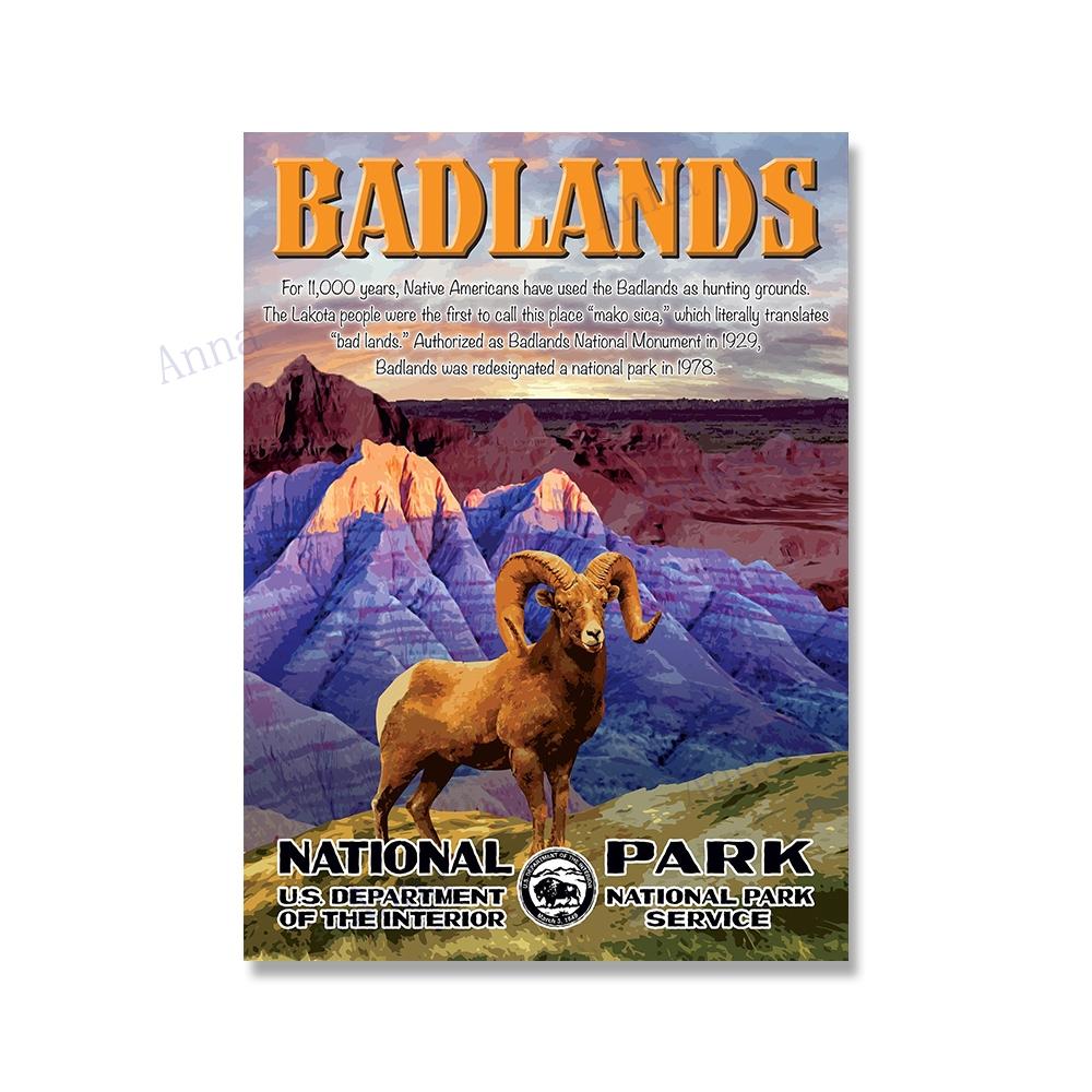 National Park Print Mountain Vintage Art Canvas Painting Travel Cities Posters Retro Landscape Wall Art Picture for Living Room