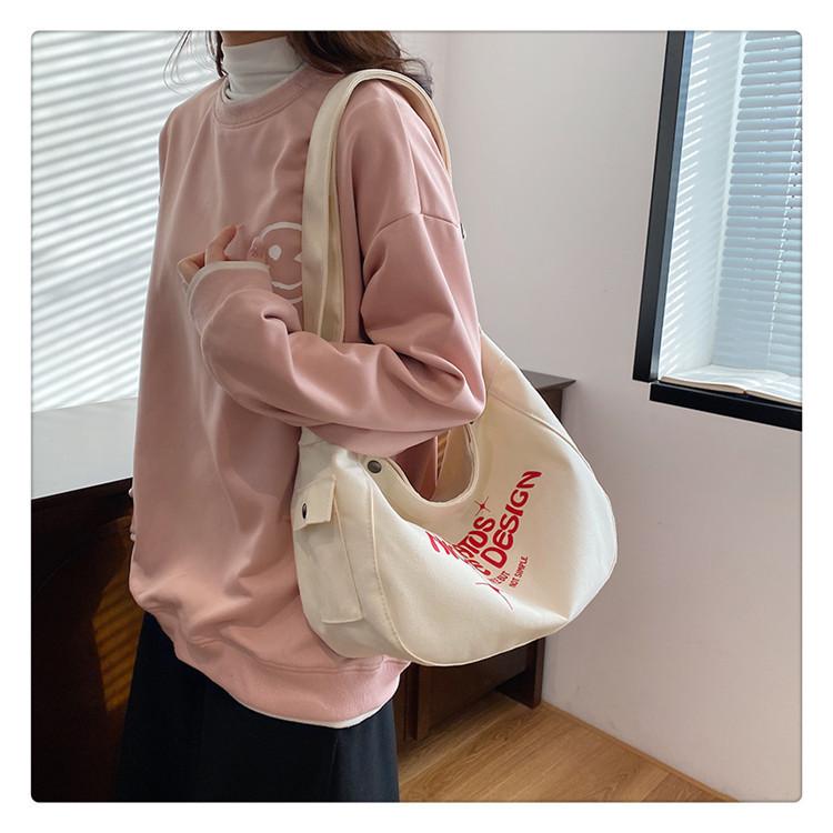 Women Canvas Tote Bag With Magnetic Snap Street Style Casual Letter Print For Daily Commuting