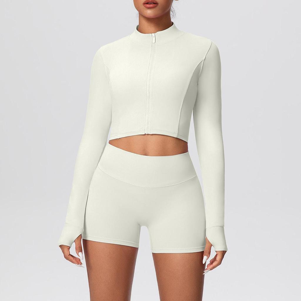 Women's High-Waisted Yoga Set: Short Zipper Jacket & Hip-Lifting Shorts