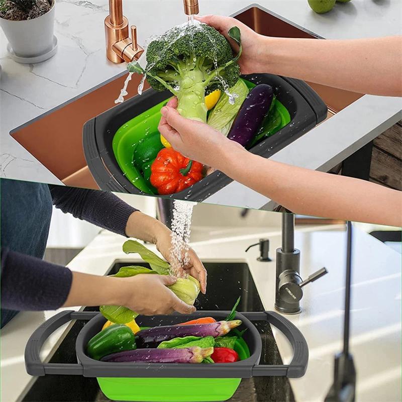 Collapsible Colander With Extendable Handles Colander Strainer Over The Sink Vegetable Fruit Colanders Strainers