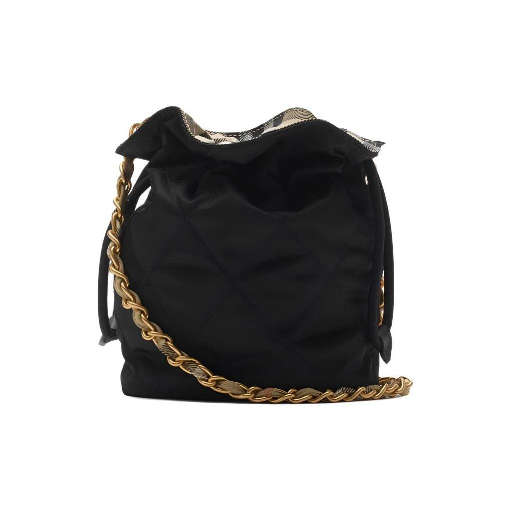 Burberry Horseshoe Drawstring Shoulder Bag With Brushed Metal Hardware Women Shoulder Bag Black 81184491