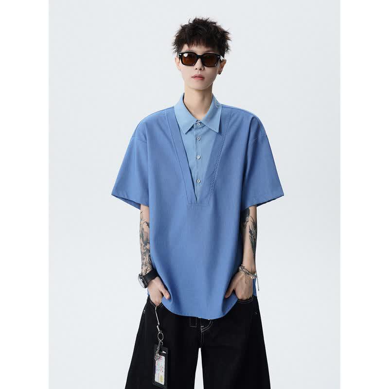 VESIBO Faux Two-Piece Short Sleeve Shirt 3XL