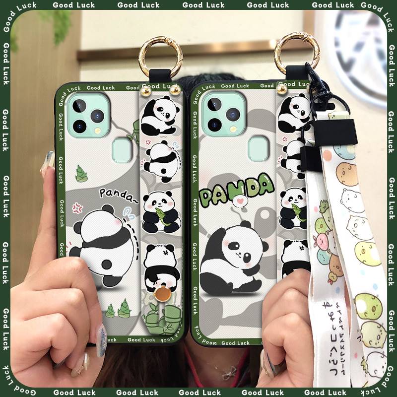 Silicone Protective Phone Case For Oukitel C22 Cartoon Wristband Fashion Design Anti-knock Panda Phone Holder Kickstand