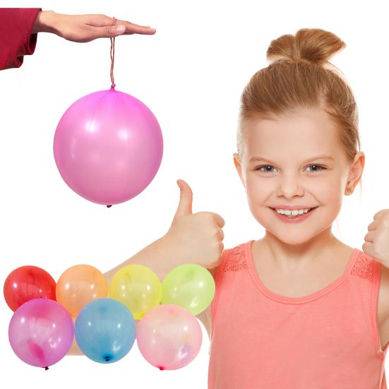 50Pcs Punch Balloon with Rubber Band High Elasticity Large Quantity Odorless Coordination Ability Training Assorted Color Latex Bounce Balloon Indoor