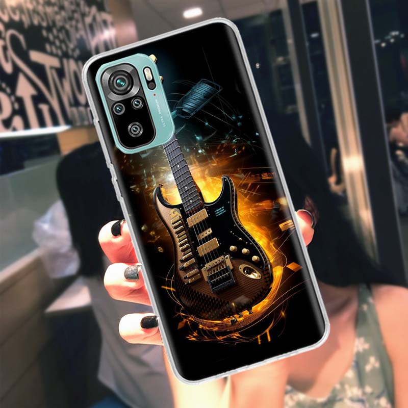Retro Rock Music Electric Guitar Phone Case For Xiaomi Poco M6 X7 X6 X5 Pro X4 X3 GT F7 Mi F6 F5 F4 F3 F2 M5 M5S M4 F1 M3 Cases