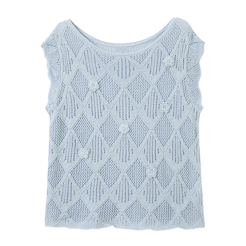 

Sancai Women s Lyocell Blend Hollow Knit Sleeveless Sweater XL