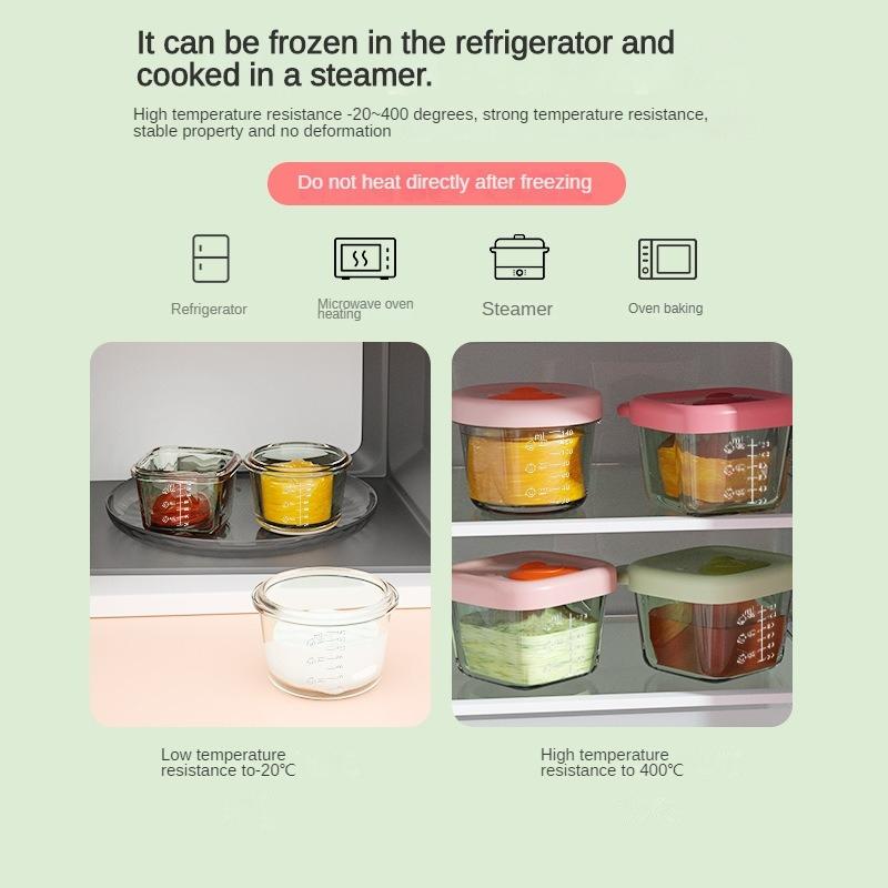 Mini Lunch Box Bento Portatile Contenitori in Vetro Resistenti al Calore Scatola Fresca Congelata Ciotola per Alimenti Supplementari per Bambini con Coperchio in Silicone