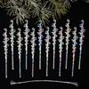 12Pcs Transparent Christmas Icicle Pendants Twisted Design Crushed Ice Acrylic Christmas Tree Ornaments DIY Elegant