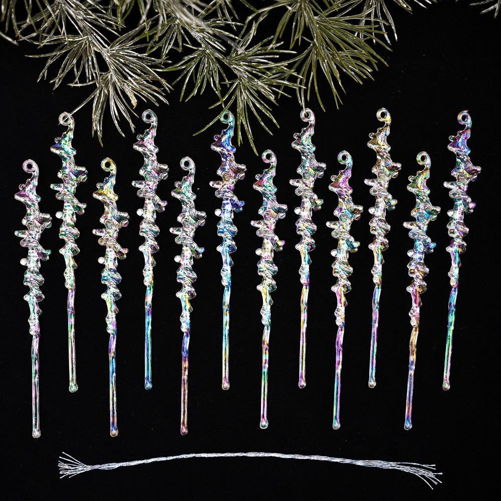 12Pcs Transparent Christmas Icicle Pendants Twisted Design Crushed Ice Acrylic Christmas Tree Ornaments DIY Elegant