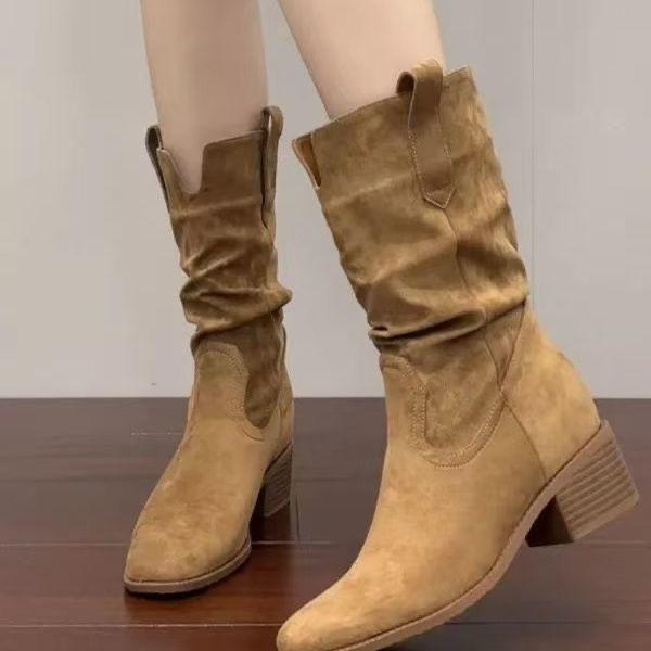 Fashion Versatile Comfortable Coarse Heel Pile Boots Women's 2025 Autumn and Winter New Retro Style Women's Martin Boots
