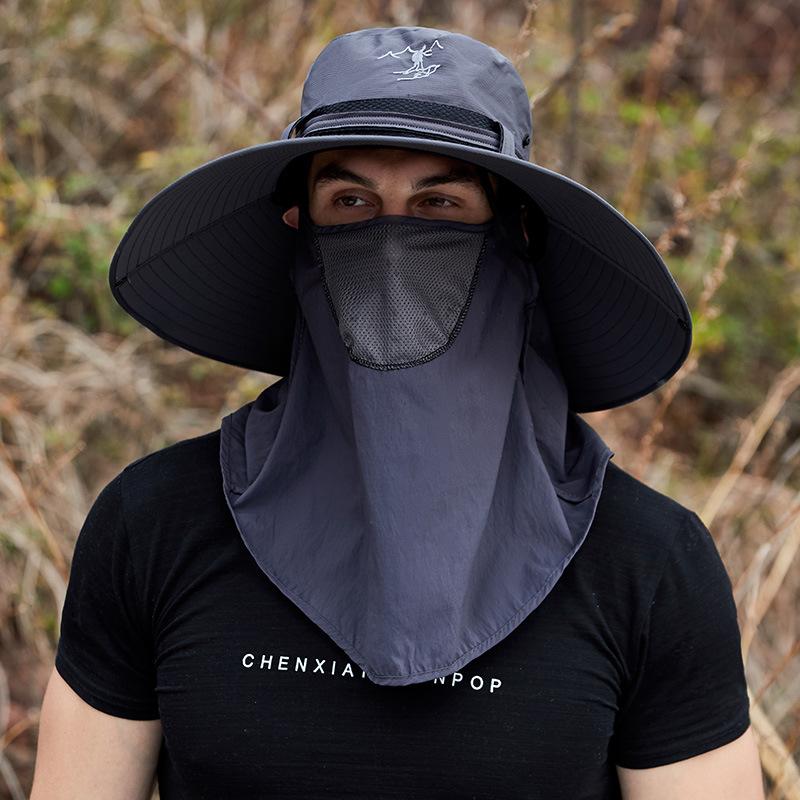 Fashion Men's Mesh Fisherman Cap with Face Mask Casual Bucket Hat Panama Caps Summer UV Protection Sun Hat Outdoor Fishing Hat