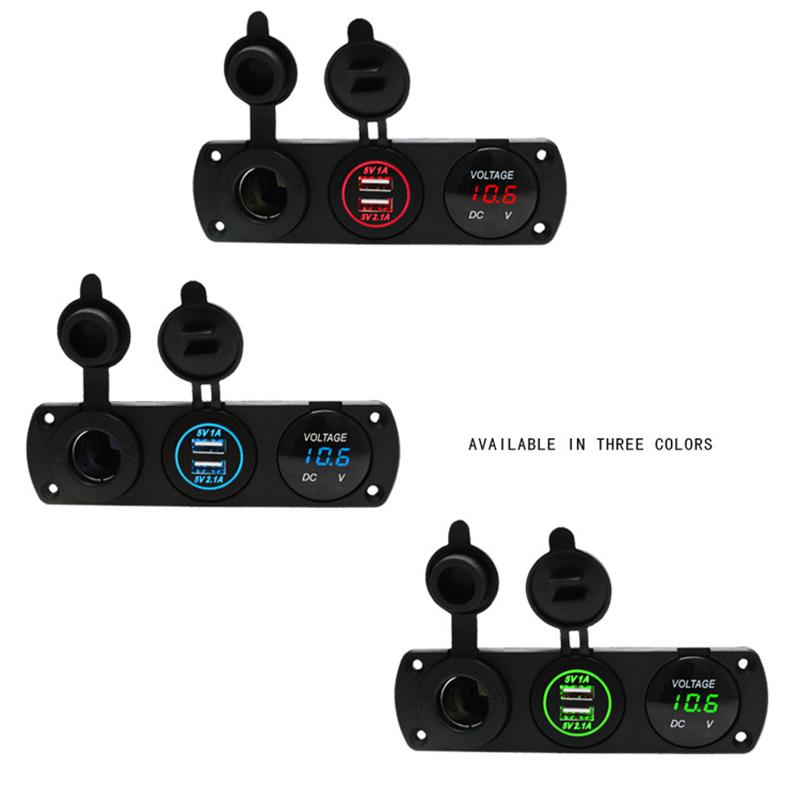 3 in 1 Panel 12V 3.1A Dual USB Car Charger Socket Power Outlet LED Voltmeter Cigarette Lighter Socket Adapter for Truck Boat RV