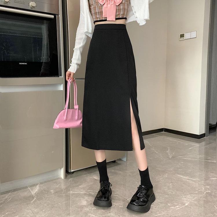 2024 Autumn High-Waist A-Line Slit Midi Skirt, Plus Size, Slimming Design