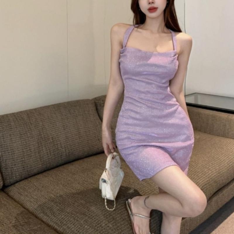 

Летнее полое женское платье Элегантное женское платье без спинки Клубное модное платье без рукавов Короткая юбка L фиолетовый