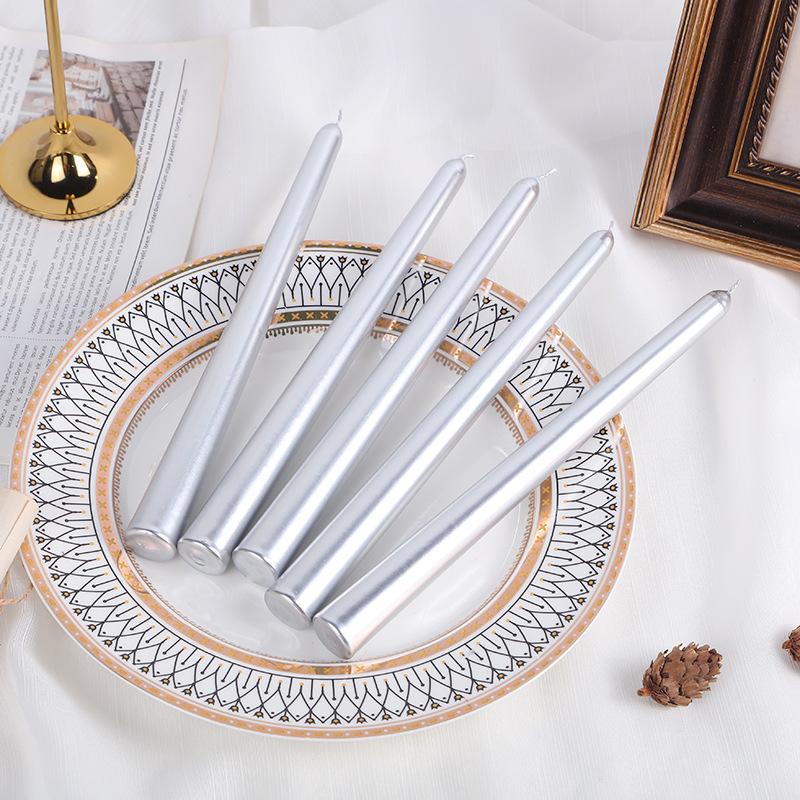European Classic Electroplated Tapered Long Rod Candle Romantic Wedding Candlelight Dinner Odorless Color Rod Wax