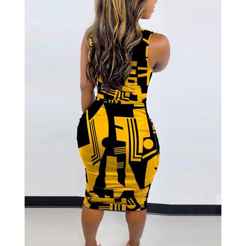 YYFS Women's Fashion Summer Spring Solid Color Print Sleeveless O-Neck High Waist Casual Dresses