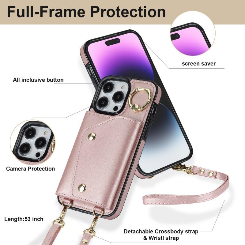 PU Leather Phone Case IPhone 18 Pro Max With Detachable Wrist Strap Crossbody Shoulder Card Slot Kickstand
