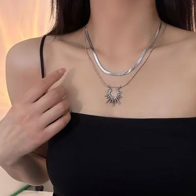 American Double-layer Stacked Sun Pendant Snake Bone Chain Necklace Women's Light Luxury Niche High-end Design Collarbone Chain