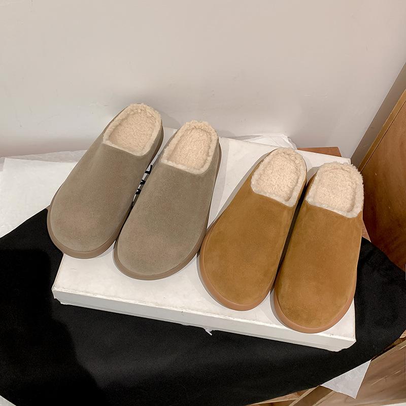 

Плюшевые плюшевые туфли для сохранения тепла, одна педаль, полусапоги Birkenstock из натуральной кожи, женские осенне-зимние хлопковые туфли 35