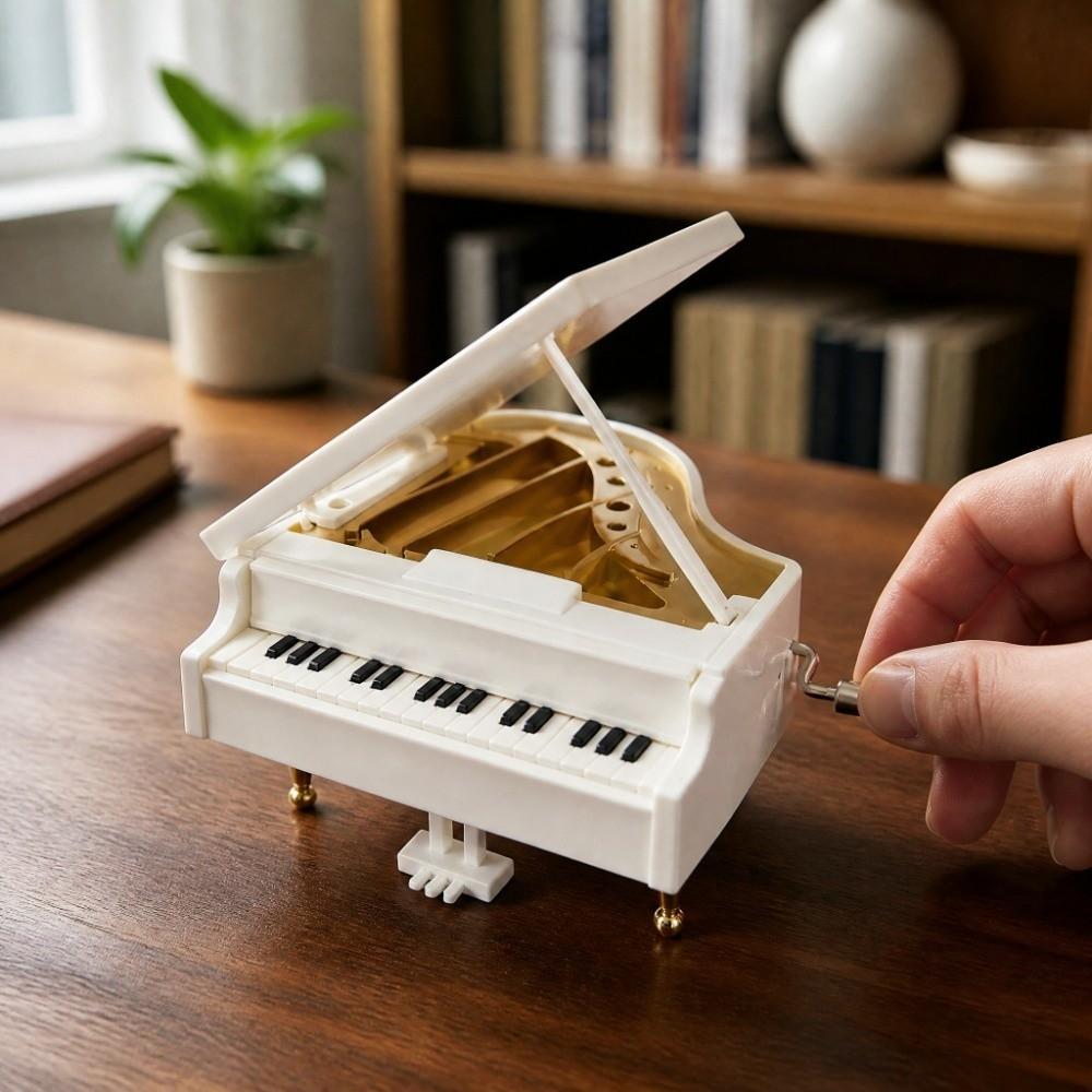 3.74in Grand Piano Music Box Hand-Cranked Mechanism Mini Piano Music Box Home Decor
