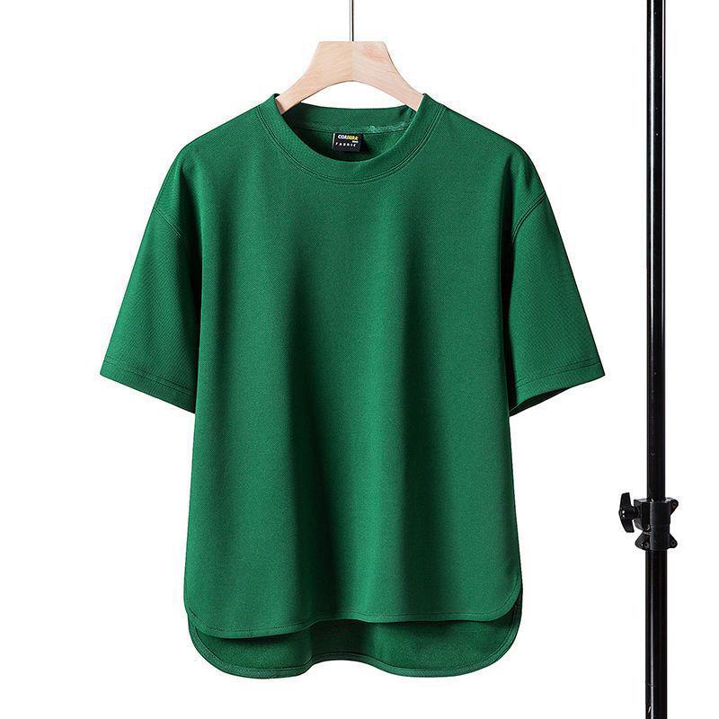 T-shirt Manches Courtes Lourd Uni Casual Homme, Col Rond, Coupe Ample, Grandes Tailles, Style Américain pour Printemps/Été