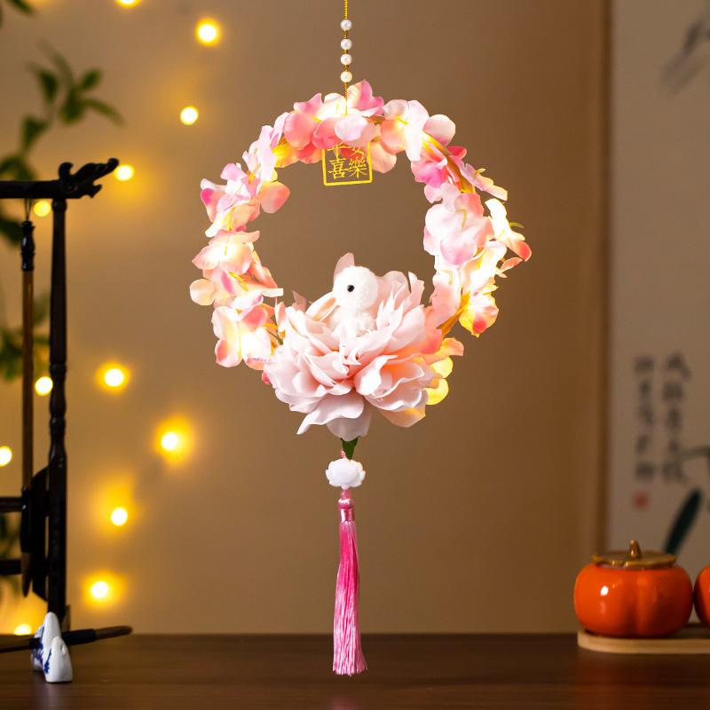 Diy Material Bag Children'S Rabbit Lantern Moon Handmade Lotus Flower Lanterns Glowing Handheld Mid-Autumn Festival Lamp