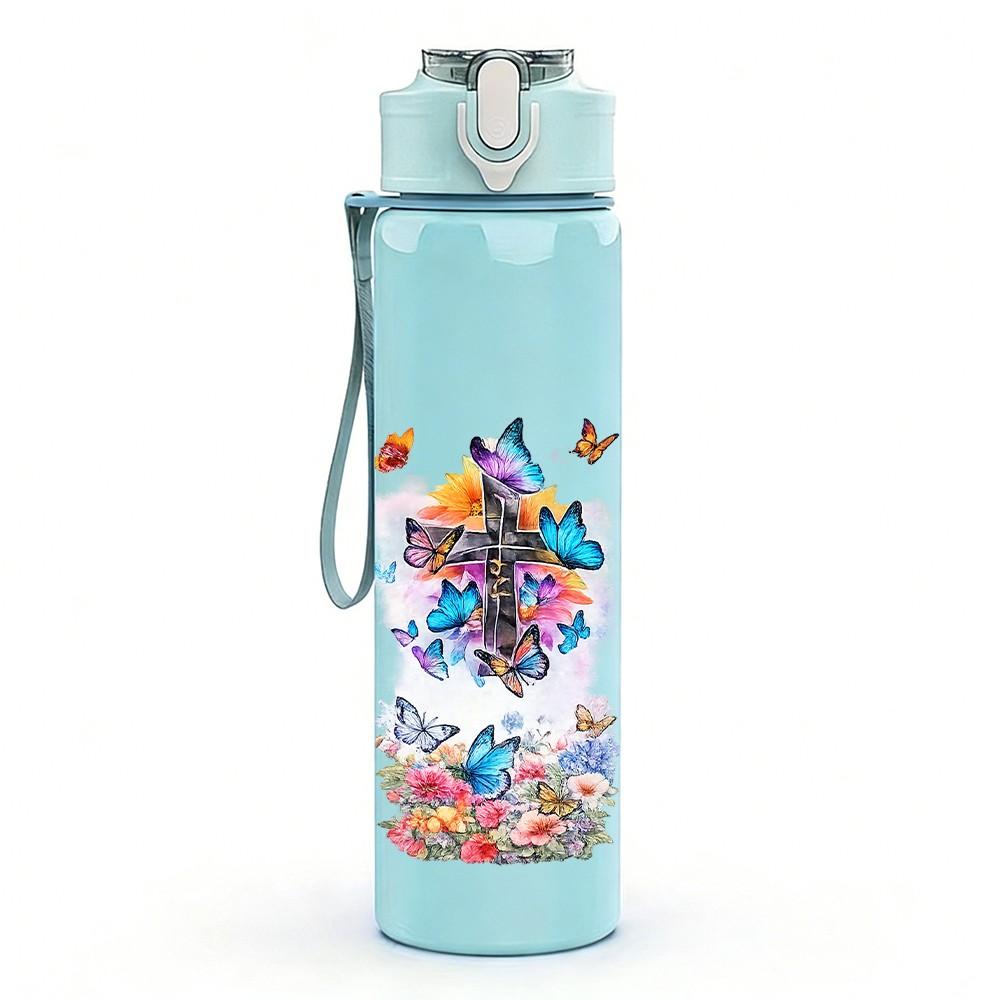 1PC Vintage Gift Bottle Floral Collage Print 750ml Color Plastic Sports Water Bottle Leakproof Flip Straw Lid Suitable for Sports Office Home Use