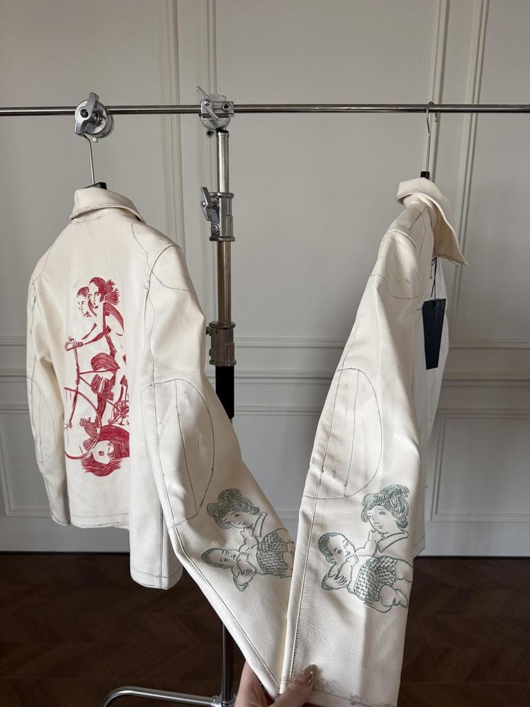 RICH KIDS 25SS Red "Bicycle" Embroidered Leather Jacket for Men & Women