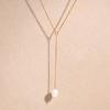 Pearl Y Necklace, 18K Gold Plated Stainless Steel, Waterproof Tarnish Free Lariat Choker Layering Jewelry Gift for Her