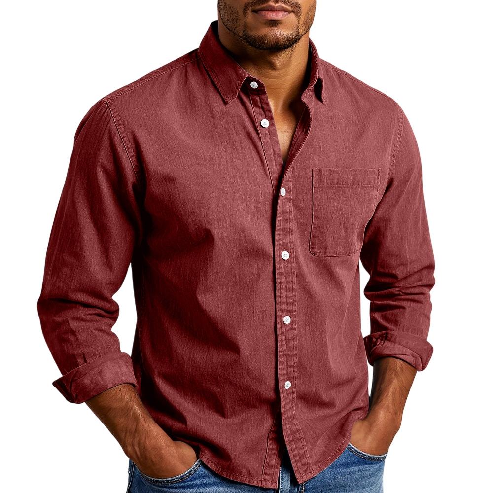 Men'S Shirt With Double Pockets, Casual Long Sleeved Top, Fashionable Cardigan