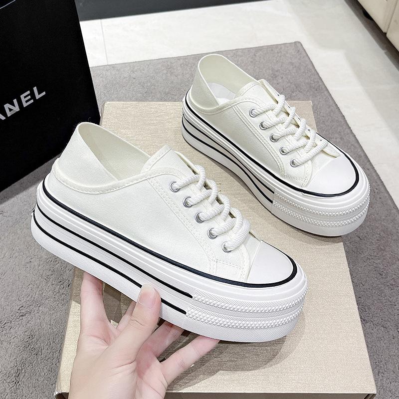 

Two wear little white shoes women s versatile new summer platform canvas shoes one pedal women s shoes 35