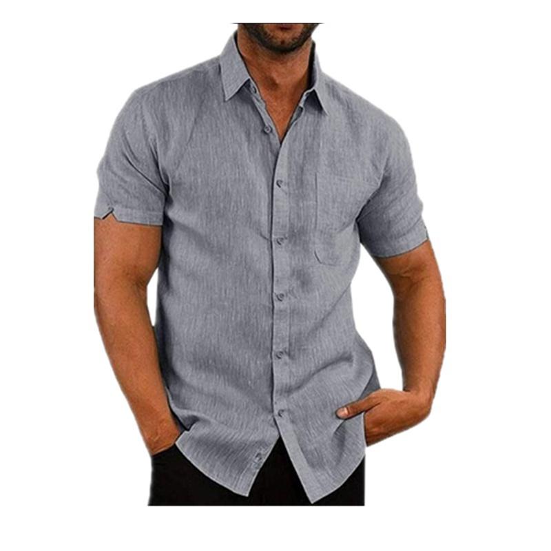 Sommer-Herrenmode-Kurzarmhemd, einfarbiges Business-Casual-Knopf-Leinenhemd