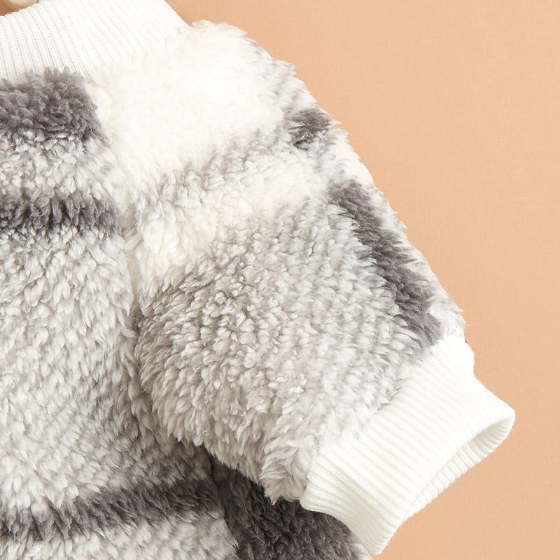 Pet Clothes Small Medium Dog Autumn And Winter Plush Hoodie Gray Plaid Costume Kitten Round Neck Clothes Comfortable Sweatshirt